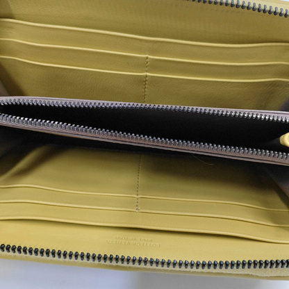 BOTTEGA VENETA Yellow Green Leather Woven Wallet Black hardware-(SKU)-952014165