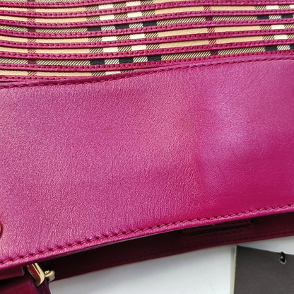 BURBERRY Tote bag Fuchsia Cowhide Warhorse Checkered Quilted Handbag Golden hardware-(SKU)-959437987