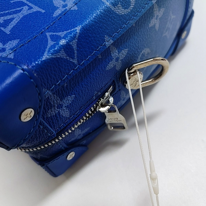 LOUIS VUITTON SOFT TRUNK Blue Coated Canvas Monogram Crossbody Bag with Silver Hardware and Detachable Strap-(SKU)-963244300
