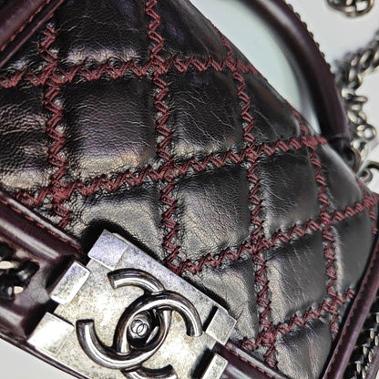 CHANEL BOY CHANEL Small Burgundy Calfskin Quilted Shoulder Bag Tote Crossbody Bag with Detachable Strap Rhodium Hardware 21 Compartments-(SKU)-965756203