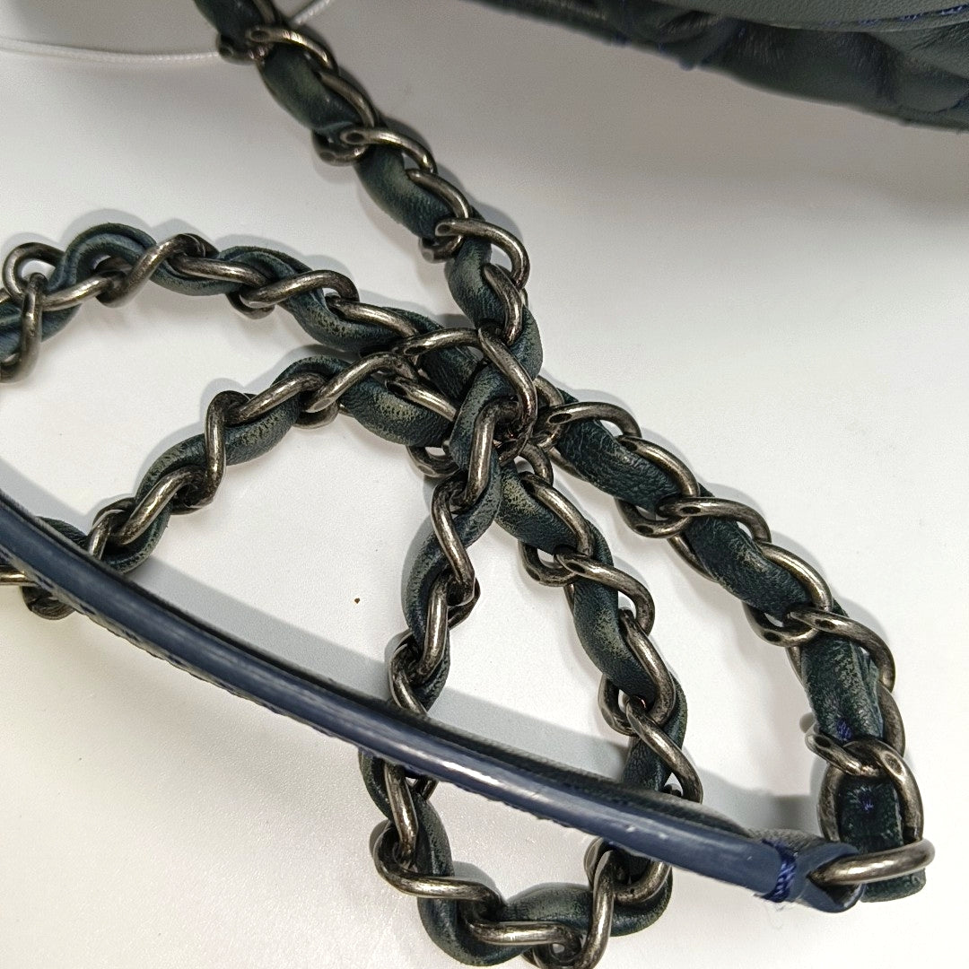 CHANEL CLASSIC FLAP Medium Deep Blue Lamb Skin Cannage Quilted Single Shoulder Bag Crossbody Bag Silver Hardware 18 Clasp-(SKU)-970159990