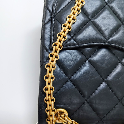 CHANEL 2.55 Black Leather Quilted Chain Shoulder Bag with Gold Hardware, 30 Clasps-(SKU)-963142533