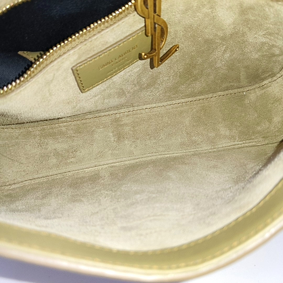 YSL LE 5 À 7 Yellow Green Velvet Embossed Single Shoulder Bag and Tote with Gold Hardware-(SKU)-969149254
