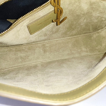 YSL LE 5 À 7 Yellow Green Velvet Embossed Single Shoulder Bag and Tote with Gold Hardware-(SKU)-969149254