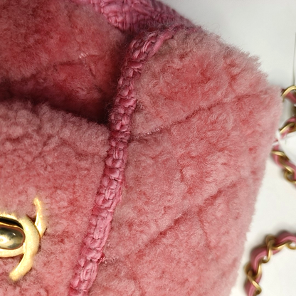 CHANEL CLASSIC FLAP Mini Pink Wool Grained Quilted Flap Bag Crossbody Shoulder Bag with Gold Hardware and 30 Opening-(SKU)-960500213