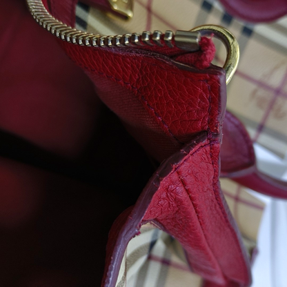 BURBERRY Red Coated Canvas Warhorse Plaid Single Shoulder Bag Golden hardware Removable shoulder strap-(SKU)-948483187