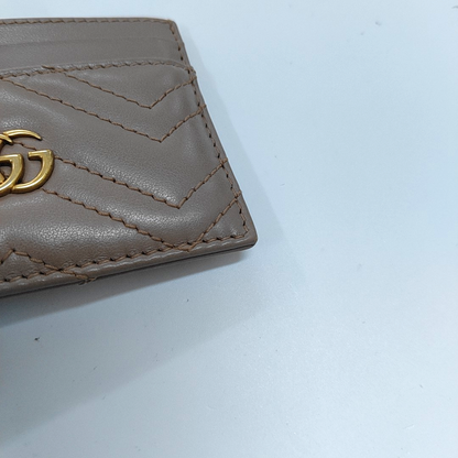 GUCCI GG Marmont Nude Pink Leather Quilted  wavy pattern Card Case Golden hardware-(SKU)-956155402
