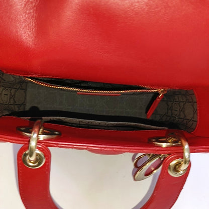 DIOR Lady Dior Small Red Lambskin Quilted Cannage Diagonal Shoulder Bag with Detachable Strap-(SKU)-965676680