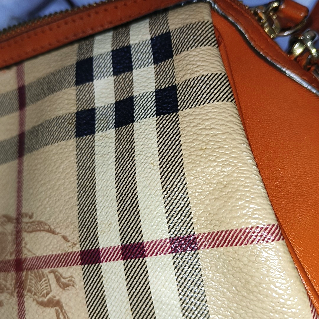 BURBERRY Beige Coated Canvas Warhorse Plaid Single Shoulder Bag Clutch Crossbody Golden hardware Removable shoulder strap-(SKU)-941127528