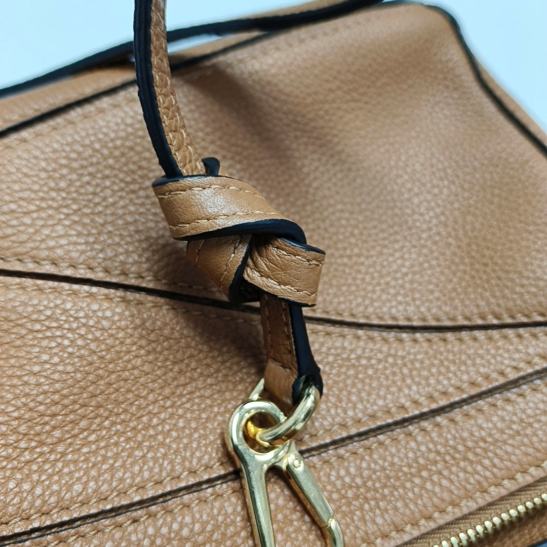 LOEWE Puzzle Mini Brown Leather Geometric Shoulder Bag, Golden Hardware, Removable Strap-(SKU)-971334160