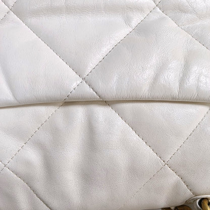 CHANEL CHANEL 19 Small White Lamb Skin Quilted Shoulder Bag Crossbody with Gold, Silver and Ruthenium Hardware 30 Clasp-(SKU)-969981633
