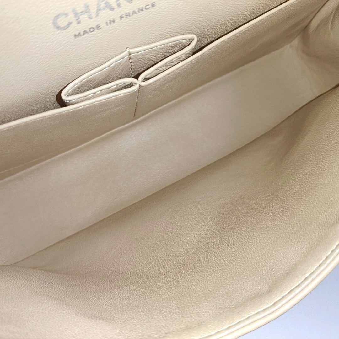 CHANEL CLASSIC FLAP Medium Beige Lamb Leather Quilted Shoulder Bag with Removable Strap-(SKU)-966780934