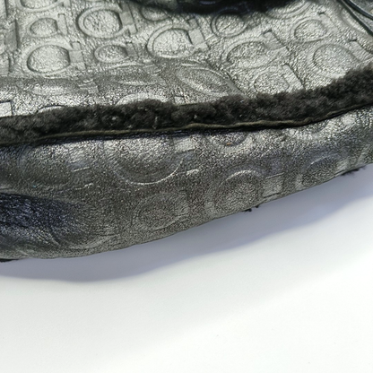 FERRAGAMO Marissa Dark Gray Fabric Textured Handbag Silver Hardware-(SKU)-928999227