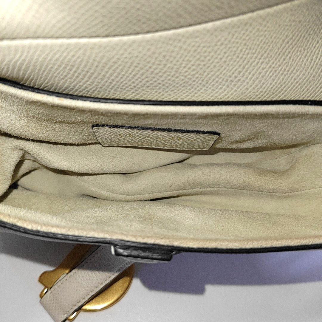 DIOR Saddle Mini White Calfskin Monogrammed Saddle Bag, Shoulder Bag, Handbag with Gold Hardware, Detachable Strap-(SKU)-965570201