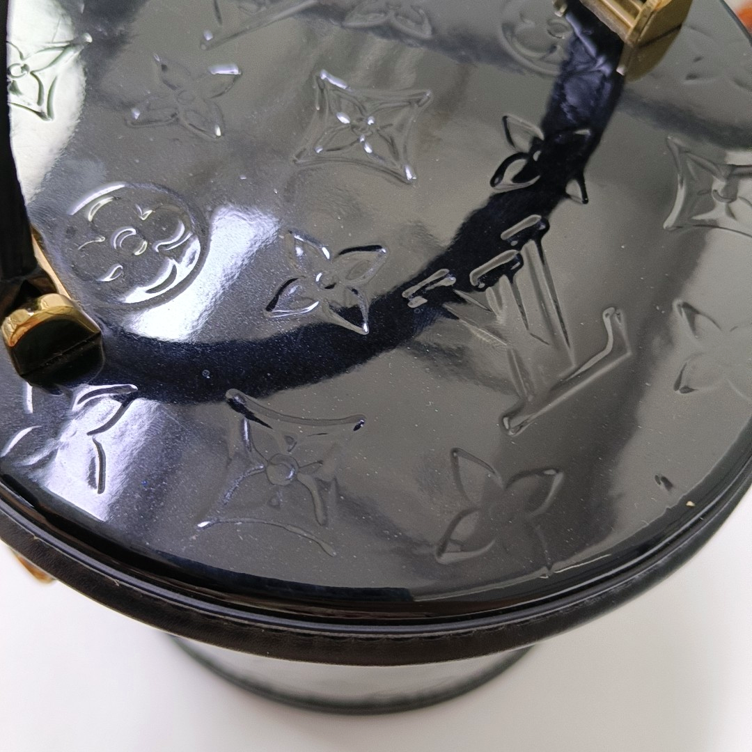 LOUIS VUITTON CANNES Black Patent Leather Embossed Money Bucket Crossbody Shoulder Bag Tote Bag Gold Hardware Removable Strap-(SKU)-952976210