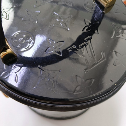 LOUIS VUITTON CANNES Black Patent Leather Embossed Money Bucket Crossbody Shoulder Bag Tote Bag Gold Hardware Removable Strap-(SKU)-952976210