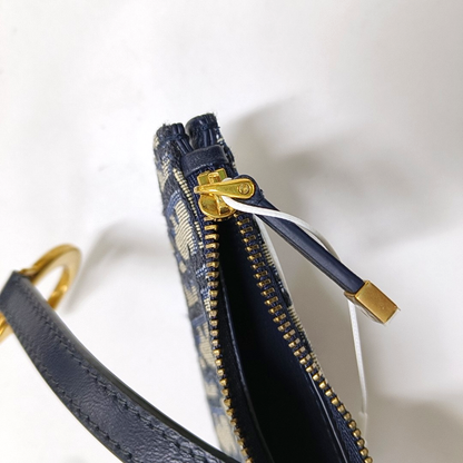 DIOR Saddle Blue Canvas Monogrammed Card Case Golden hardware Complete Accessories-(SKU)-951245547