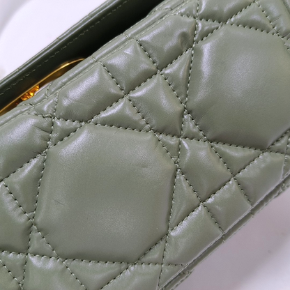 DIOR Dior Caro Medium Green Lamb Skin Monogram Quilted Crossbody Bag, Shoulder Bag, Golden Hardware-(SKU)-961613403