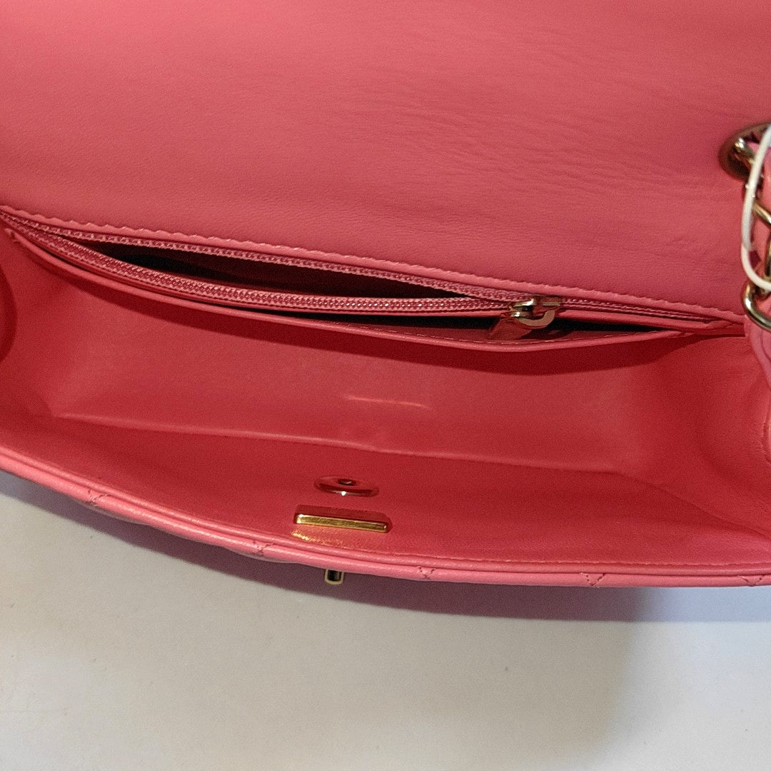 CHANEL CLASSIC FLAP Mini Pink Lamb Leather Quilted Chevron Large Mini Crossbody Shoulder Bag Golden Hardware-(SKU)-967849762