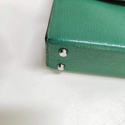 HERMÈS Verrou Mini Velvet Green Chèvre Mysore Goat Leather Gun Bag Crossbody Shoulder Bag Silver Hardware C-(SKU)-969129815
