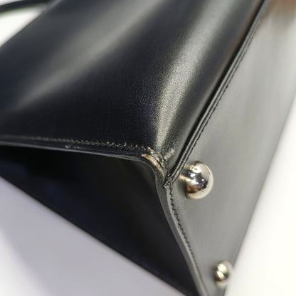 HERMÈS Dalvy, black BOX leather handbag, silver hardware, vintage model-(SKU)-968352892