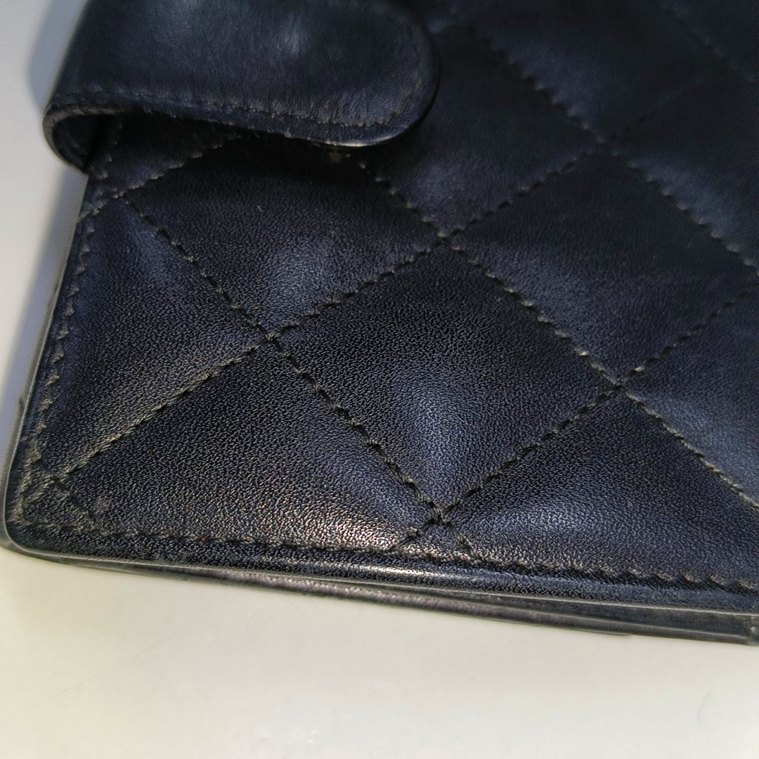 CHANEL CAMBON Black Cowhide Quilted Texture Wallet Silver Hardware 15nan-(SKU)-930797886
