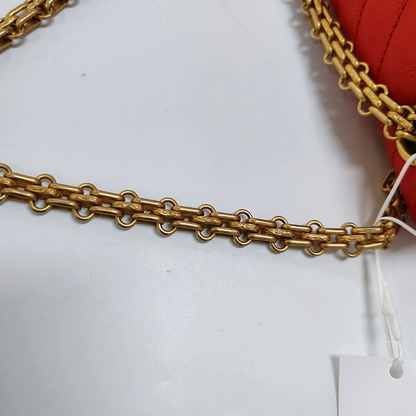 CHANEL 2.55 Small Size Red Leather Quilted V-Shape Shoulder Bag Crossbody Bag Gold Hardware 27 Clasp-(SKU)-956623582