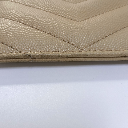 YSL MONOGRAM 米色牛皮绗缝V纹卡包 Golden hardware-(SKU)-960710040