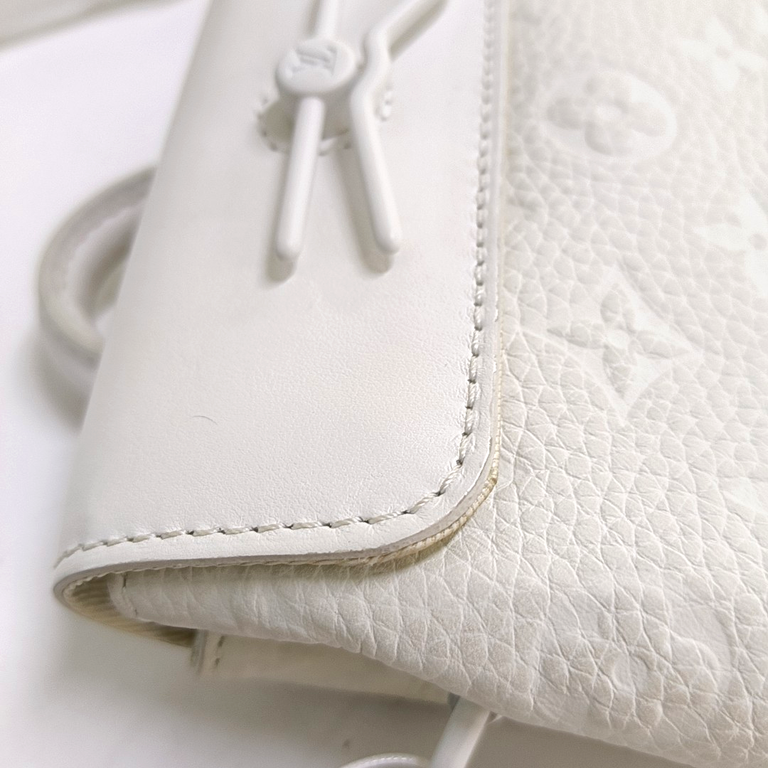LOUIS VUITTON STEAMER Extra Small Size White Calfskin Monogram Embossed Crossbody Shoulder Bag Black Hardware Removable Shoulder Strap-(SKU)-961736730