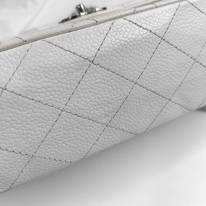CHANEL CLASSIC FLAP Medium White Quilted Leather Grained Single Shoulder Bag Crossbody Bag with Silver Hardware 12 opening-(SKU)-961743438