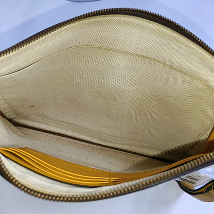 GUCCI Neo Vintage Khaki Coated Canvas Monogram Tiger Head Bag Clutch Golden hardware-(SKU)-946504003
