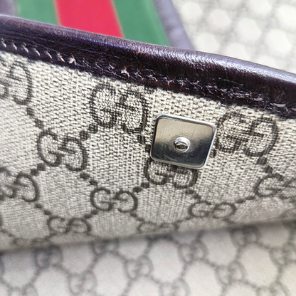 GUCCI GG Supreme Ebony Canvas Monogram Stripe Shoulder Bag Tote Crossbody Silver Hardware-(SKU)-953758546