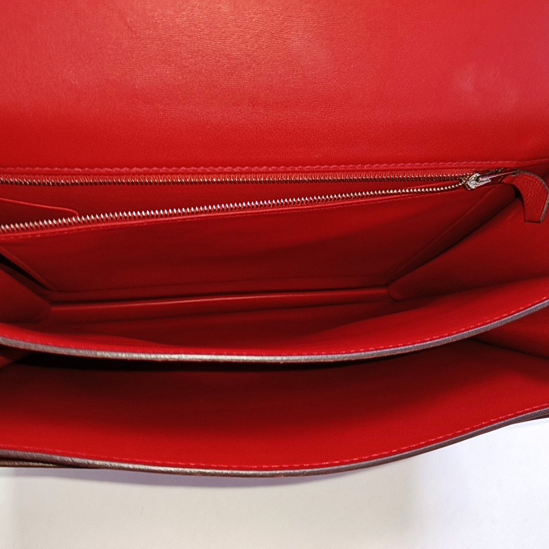 HERMÈS 2002 26 Red Evercolor Calfskin Crossbody Shoulder Bag with Silver Hardware, C-(SKU)-951512594