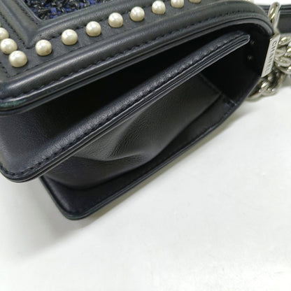 CHANEL BOY CHANEL Small Size Black Fabric Quilted Four Shoulder Bag, Crossbody Bag with Detachable Strap-(SKU)-967025259