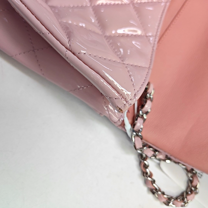 CHANEL CLASSIC FLAP Light Pink Lacquered Leather Quilted Matelassé Crossbody Shoulder Bag Handbag Gold and Silver Hardware 17 Openings-(SKU)-952358832
