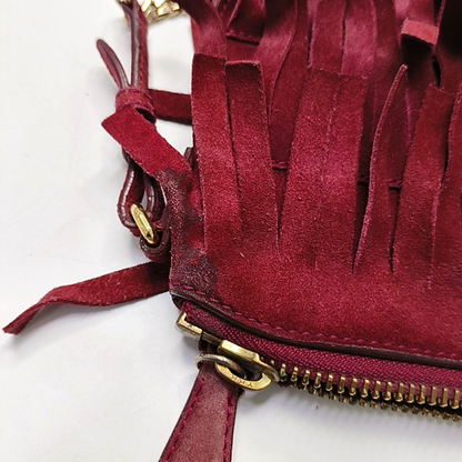 BURBERRY Plum Velvet Leather Fringe Single Shoulder Bag Crossbody Bag Silver Hardware Removable shoulder strap-(SKU)-955725239