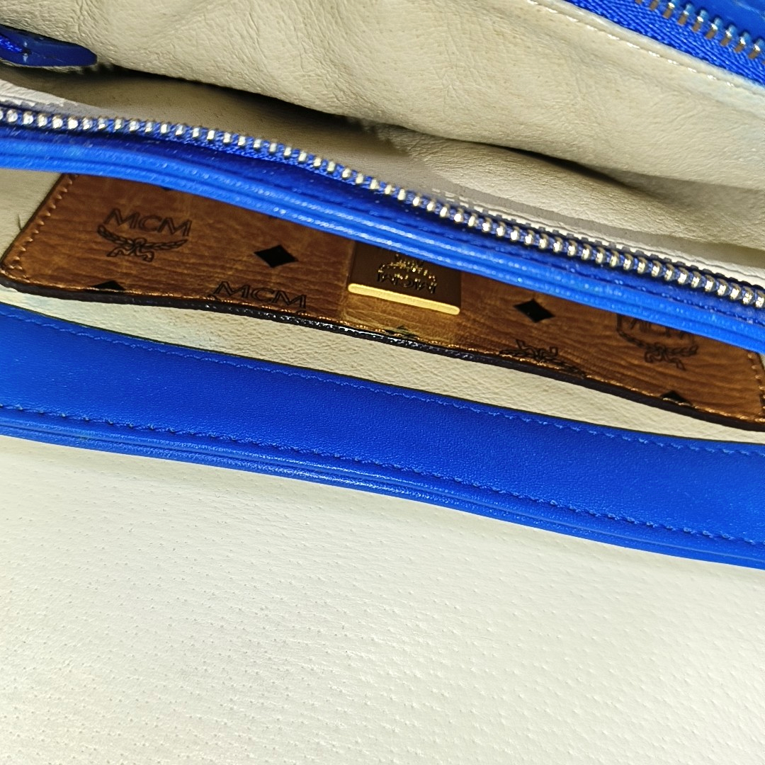 MCM Blue Leather Single Shoulder Bag Handbag Crossbody Bag Golden hardware-(SKU)-940042210