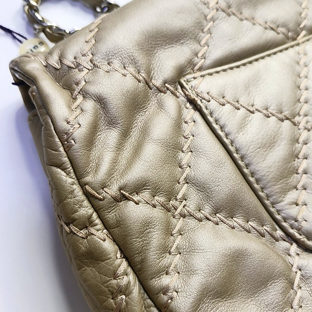 CHANEL WILD STITCH Grey Calfskin Quilted Shoulder Bag, Crossbody Bag with Silver Hardware, 15 compartments-(SKU)-966814468