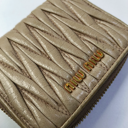 Miu Miu Beige Lamb Leather Quilted Wallet Golden hardware-(SKU)-958622078