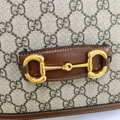 GUCCI Horsebit 1955 Small Beige Coated Canvas Monogram Saddle Bag with Gold Hardware, Complete Accessories-(SKU)-966125952