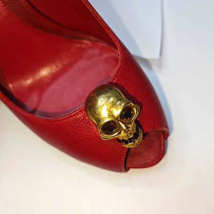 Alexander McQUEEN 37.5code Autumn red leather women's high heels-(SKU)-942694405