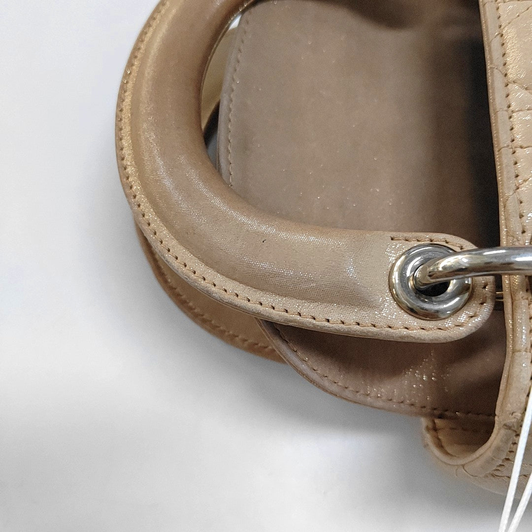DIOR Lady Dior Mini Khaki Lamb Skin Cannage Quilted Hobo Shoulder Bag Handbag Crossbody Bag 18 Clasp Silver Hardware Removable Shoulder Strap-(SKU)-967132120
