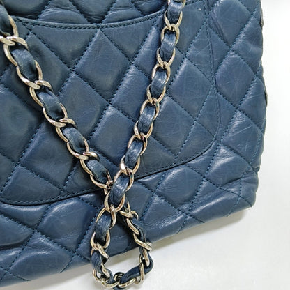 CHANEL CAMBON Blue Leather Quilted Diamond Pattern Single Shoulder Bag Silver Hardware 11 Clasp 2 Removable Shoulder Straps-(SKU)-966736811