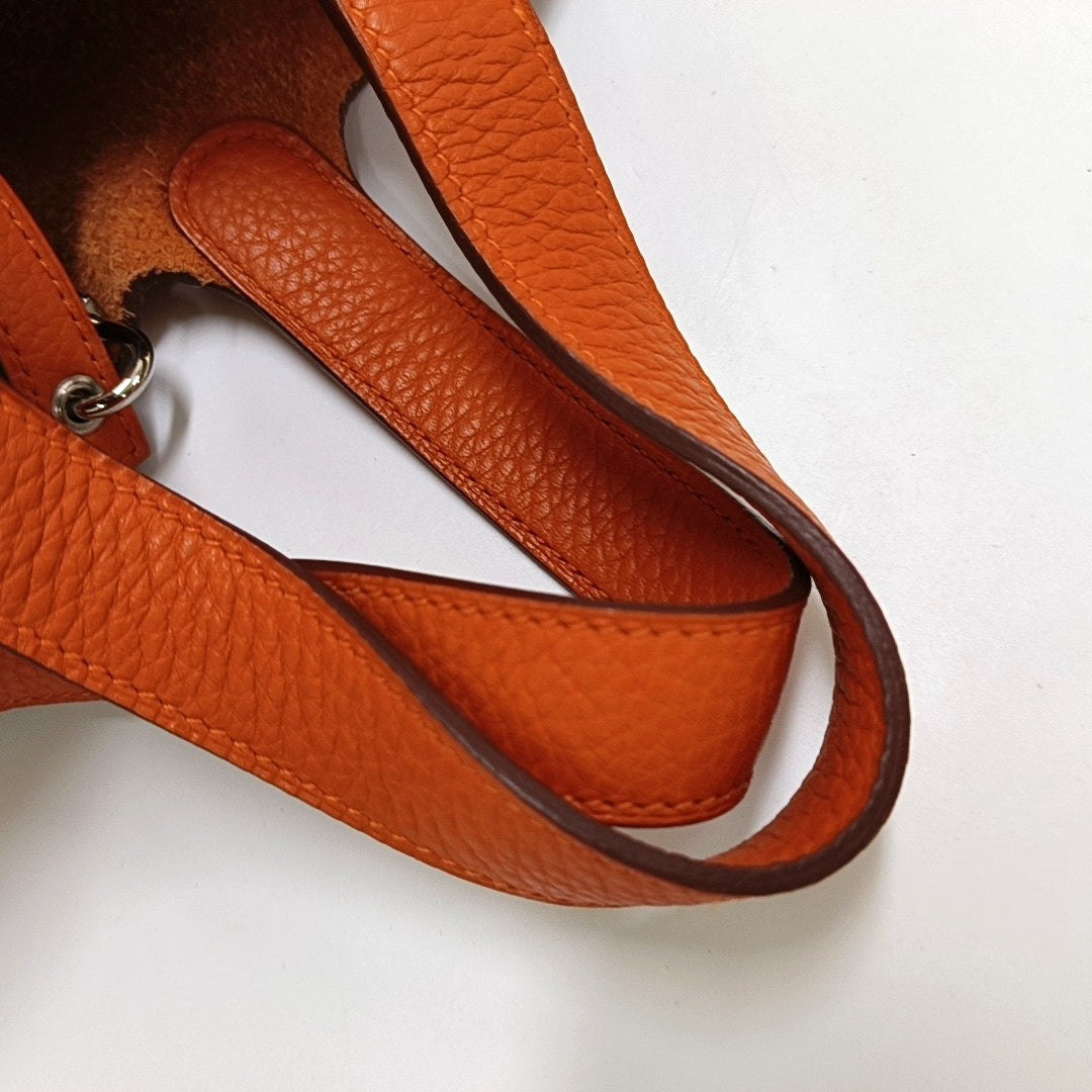 HERMÈS Picotin Lock 18 Orange Clemence Calfskin Basket Bag with Silver Hardware-(SKU)-967684097