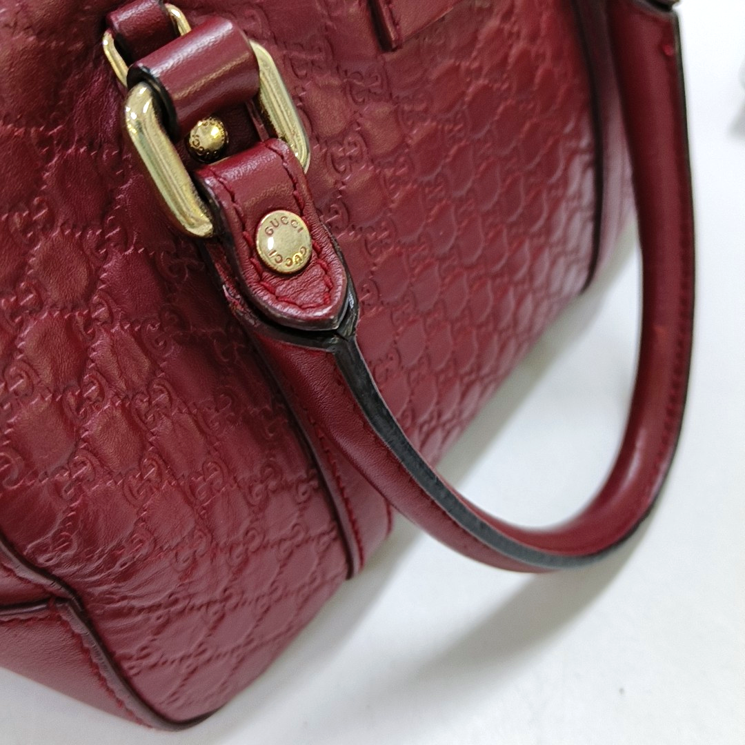 GUCCI Ligne Shima Red Calfskin Monogram Embossed Handbag Single Shoulder Bag Crossbody Bag Golden Silver Hardware-(SKU)-949440048