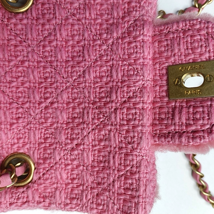 CHANEL CLASSIC FLAP Mini Pink Wool Grained Quilted Flap Bag Crossbody Shoulder Bag with Gold Hardware and 30 Opening-(SKU)-960500213