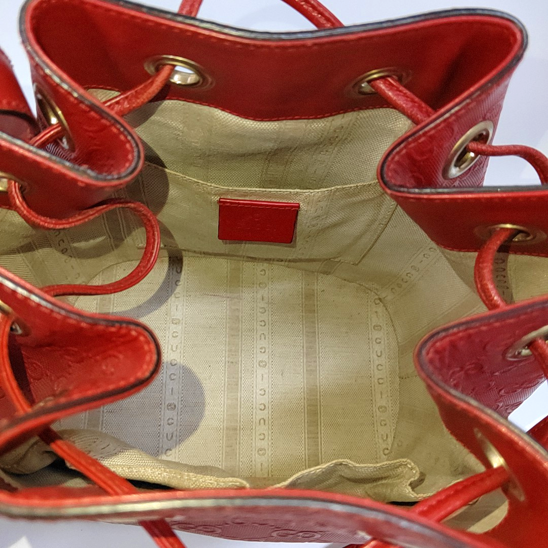 GUCCI Bucket bag Red Cowhide Monogrammed Studs Shoulder Bag Crossbody Bag Golden hardware-(SKU)-957386038