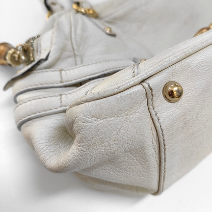 GUCCI Tote bag White leather bamboo harness buckle single shoulder bag handbag Golden hardware-(SKU)-957008402