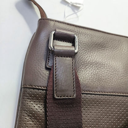 MCM Dark Brown Leather Cutout Crossbody Shoulder Bag Silver Hardware-(SKU)-944545027