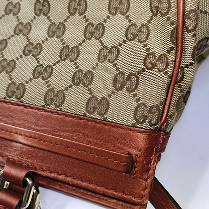 GUCCI Tote bag Khaki Coated Canvas Monogram Handbag Shoulder Bag Golden hardware-(SKU)-954695205